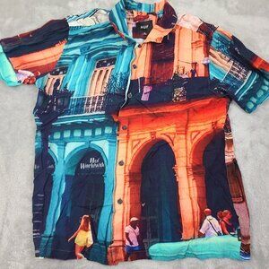 Huf Havana Resort Top Graphic Short Sleeve Bottom Down Shirt Men's Sz M.  A.O.P‎